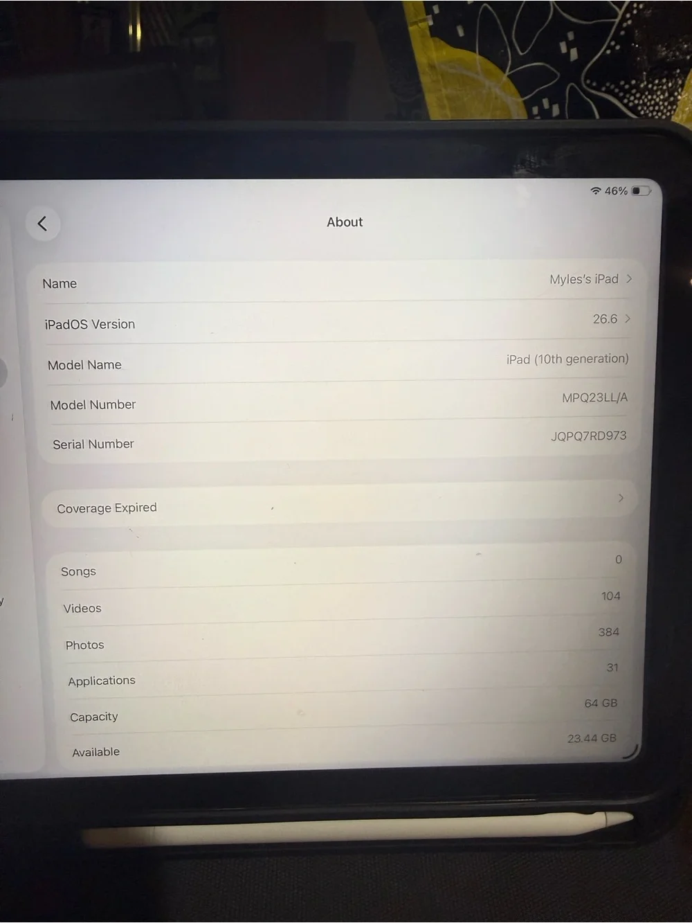 Yellow Apple iPad 10th Generation With Black Protective Case and White Stylus